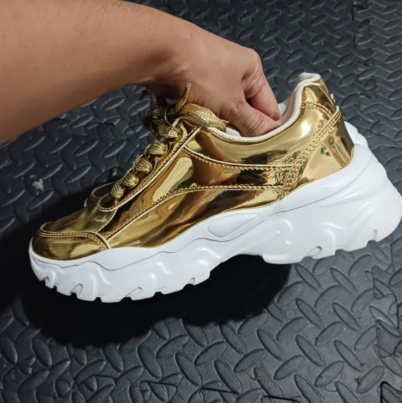 Women Gold Mirror Sneakers - Picture 7 of 10